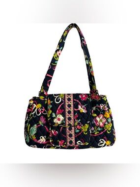 Vera Bradley Ribbons Quilted Floral Shoulder Bag - Navy Blue Pink Retired Purse